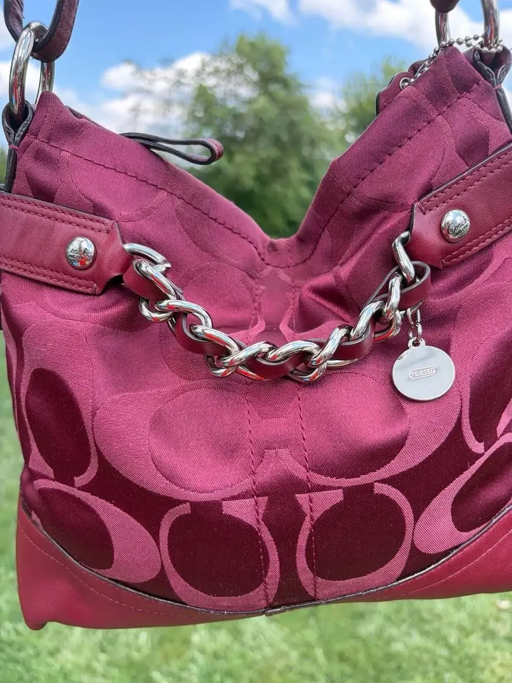 Coach F13862 Penelope Signature Satin Chain Hobo Bag